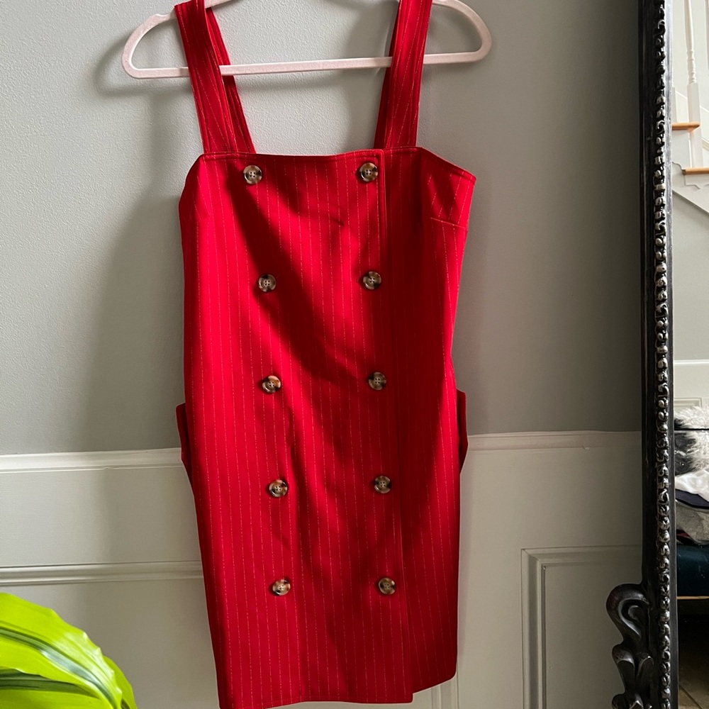 C/MEO Button Up Red Striped Dress Size M